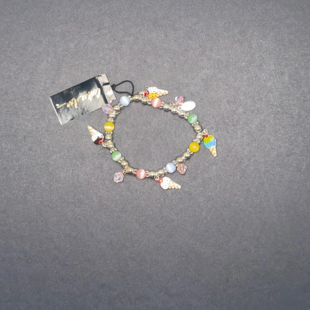 Vintage Cookie Lee Little Girls Ice Cream Cone Charm Stretch Bracelet